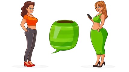 Two Women Talking Communicating With A Thought Bubble