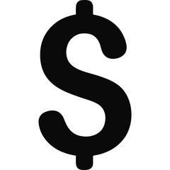 Naklejka premium Minimalist black dollar sign currency symbol icon, representing finance, money, wealth, payment, economy, and business concepts on white background.