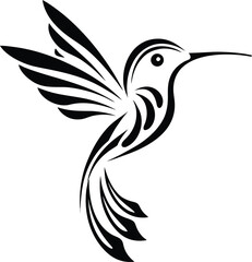 Obraz premium Black and white vector illustration of a flying bird with artistic wings and feather details