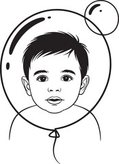 Obraz premium Innocence Captured Line Art Illustration of a Baby in a Bubble with a Curious Gaze