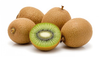 Fototapeta premium Juicy green kiwi fruits displayed on a white surface