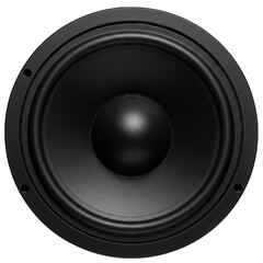 Close up of a round speaker with black design isolated on transparent background