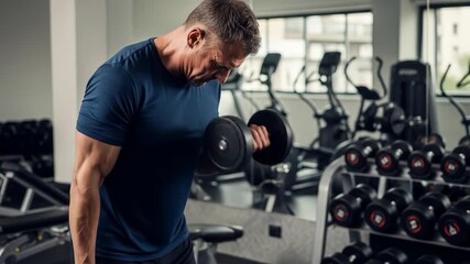 Focused man working out with dumbbells in a modern gym a motivational gym exercise image