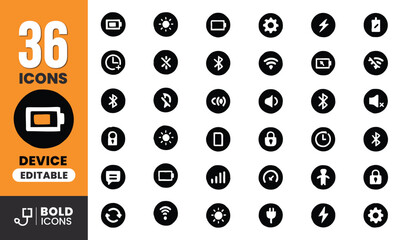 Bold Black Mobile and System UI Status Icon Set
