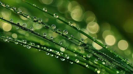 Naklejka premium Delicate blades of grass, glistening with morning dew.