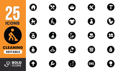Bold Black Housekeeping and Daily Utility Icon Set