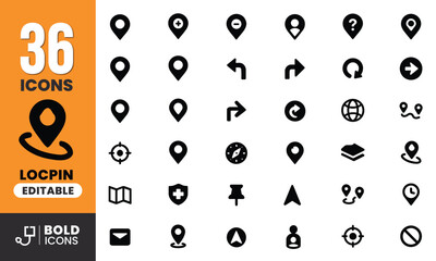 Black Location and Navigation Vector Icon Set