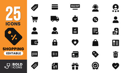 Bold Black eCommerce Vector Icons – Shopping, Delivery, Payment, UI