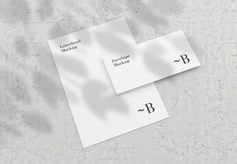 Letterhead and Envelope Mockup with Shadow Overlay