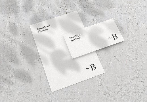 Letterhead and Envelope Mockup with Shadow Overlay