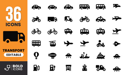 Black Travel and Navigation Icon Set for Maps and Apps