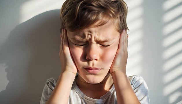 Autistic Child Boy Covering Ears Video Footage Scene Illustrating Sensory Overload and Auditory Hypersensitivity
