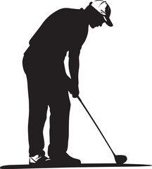 A golfer perfecting chip shots near the green, in black vector silhouette.