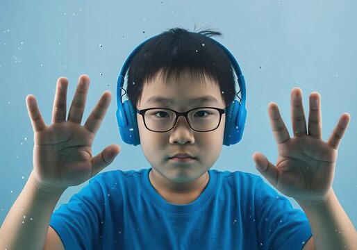 Underwater Autistic Asian Child Boy with Headphones Video Footage Scene Representing Sensory Isolation and Neurodiversity