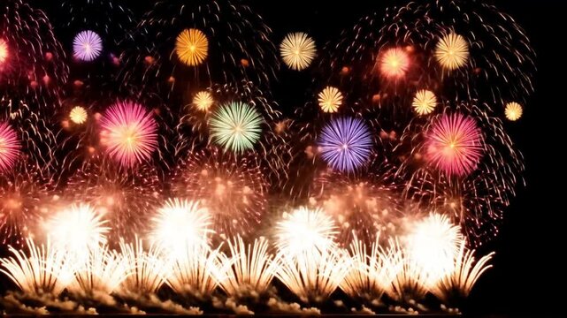 Spectacular Fireworks Display with Vibrant Colors Exploding in the Night Sky