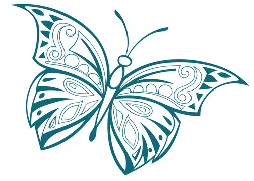 Ornate teal butterfly silhouette with tribal patterns