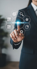 Businessperson Hand Touching Attendance Digital Interface