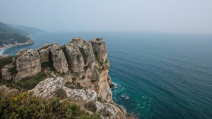 Boulders perched atop a coastal promontory overlooking the Black Sea