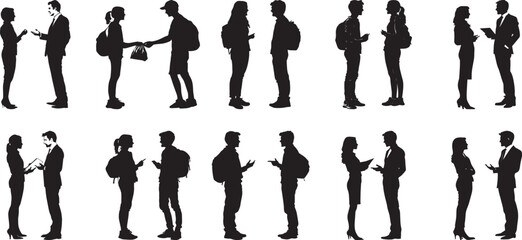 Volunteering Silhouette A student helping in a community or school service activity, like handing out supplies or assisting peers. full length silhouette black vector illustration