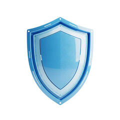 3D blue shield icon representing protection, online security, antivirus, cyber defense, or privacy safety on transparent background
