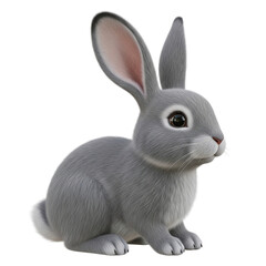 Fototapeta premium 3D realistic gray rabbit sitting calmly representing pet animal, wildlife, Easter theme, cuteness, or nature symbolism on transparent background 