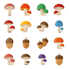 Vector Pattern of Colorful Mushroom Icons in Modern Organic Style for Nature Themed Design