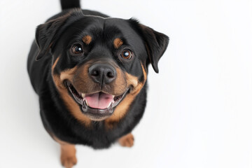 Obraz premium Rottweiler dog with happy smile, cute and adorable pet with furry coat and companionable nature