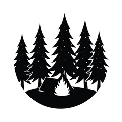 Obraz premium Forest Campsite with Tent and Campfire