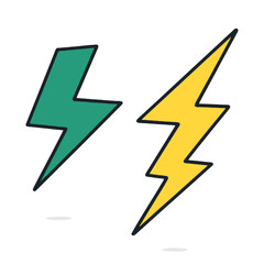 Two lightning bolts, one green and one yellow.