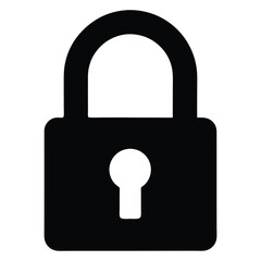 Simple black padlock icon on a white background representing security