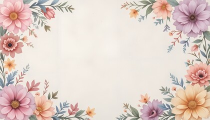 Fototapeta premium Soft Pastel Floral Border; Watercolor Style; Elegant Spring Design; Blank Space for Text