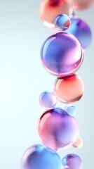 Colorful translucent bubbles in various sizes float gracefully against a soft gradient background, creating a visually striking and abstract representation of fluidity and lightness