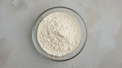 Nut-based flour placed in a glass container on a muted background