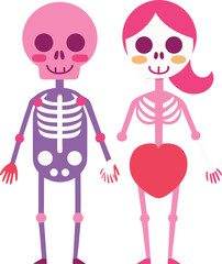 Skeleton couple holding hands romantic and spooky together isolated on transparent background
