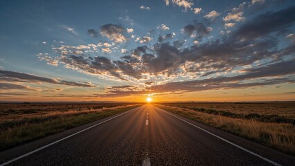 Naklejka premium Open road disappearing into the horizon with ample space for writing