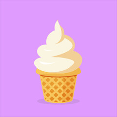 vector flat illustration sweet cold ice cream in a waffle cup on a pink background