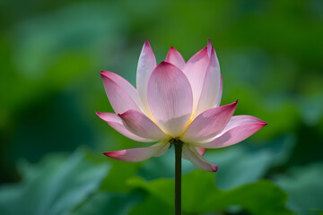 Lotus Flower Blooming in Nature Against Green Foliage Background