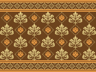 Abstract Seamless Ethnic Damask Fabric gives a luxurious feel, yet still maintains a local and contemporary feel. Used in textiles, luxury clothing, curtains, pillowcases, carpets, greeting cards.