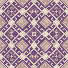 Traditional ethnic boho seamless tribal pattern design style, featuring purple and beige colors, creating an eye-catching visual contrast. Wallpaper, textiles, gift wrap and backgrounds.