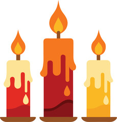 Obraz premium Three dripping candles with flickering flames isolated on transparent background