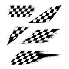 Naklejka premium Grunge Racing Flag Icon Set - Black and White Distressed Checkered Pattern Stripes - Speed Texture Elements for Motorsport and Graphic Design - Transparent PNG
