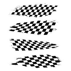 Naklejka premium Grunge Racing Flag Icon Set - Black and White Distressed Checkered Pattern Stripes - Speed Texture Elements for Motorsport and Graphic Design - Transparent PNG