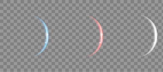 Futuristic Light Effect Crescent Shapes Set. Blue, Red And White Lens Flare Vector © Aneg