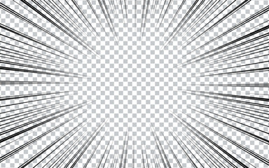 Diagonal speed lines background. Comic book explosion wallpaper. Abstract black and white radial lines frame design. Vector background