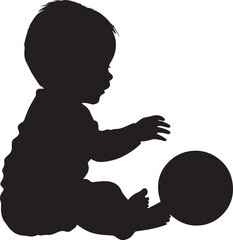 Silhouette of a Baby Playing with a Ball Full-length black vector illustration of a baby sitting and rolling a ball with both hands.