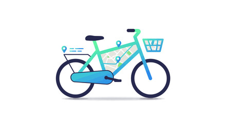 Vector Illustration of a Modern Bicycle with Integrated Map and Basket