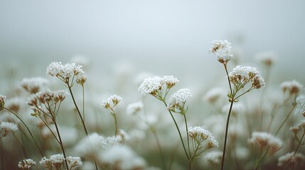 White Flowers In A Misty Meadow