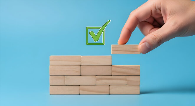 Building Blocks to Success: Hand Adding a Block to a Growing Structure with Checkmark
