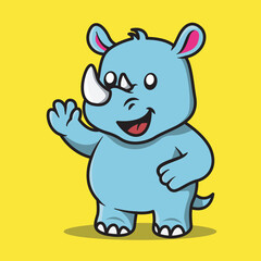 Cartoon Illustration of a Cute Rhino
