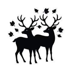 Naklejka premium Two deer silhouettes with intertwining antlers